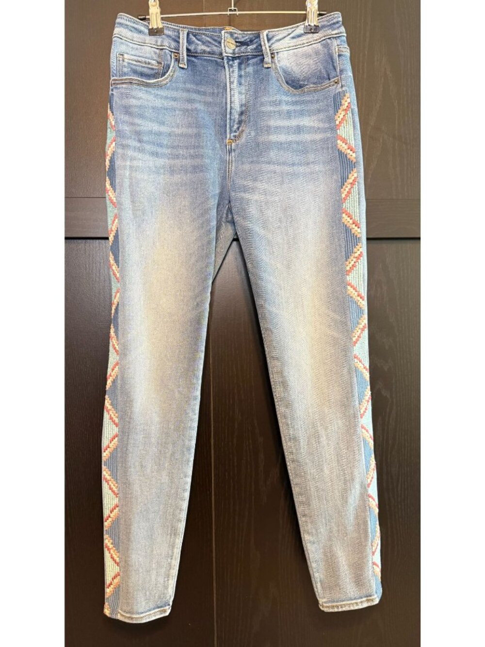 Driftwood Women's Jackie High Rise Embroidered Trim Jeans 27x28 Blue Slim Fit